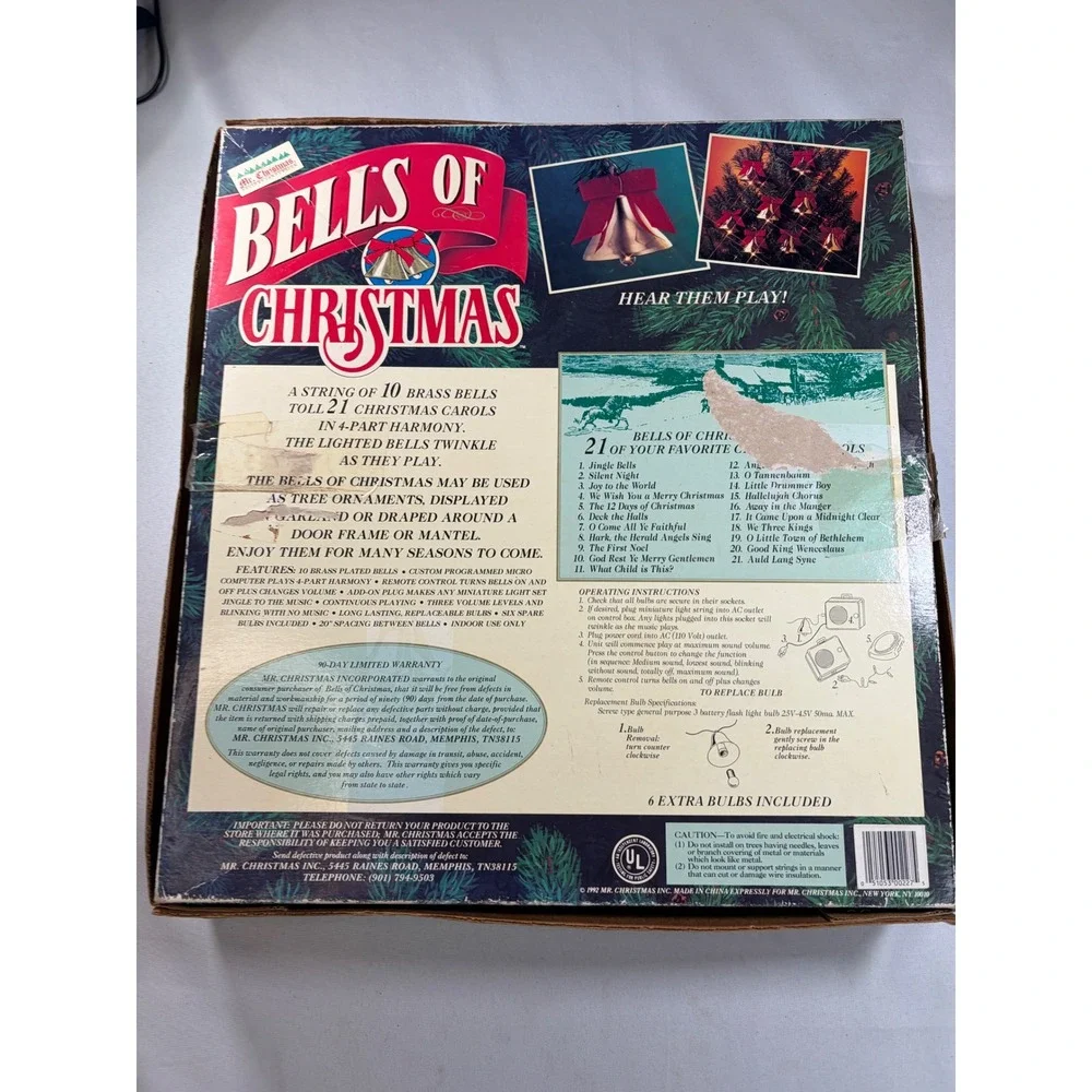 Mr Christmas Bells of Christmas 10 Lighted Musical Brass Bells 21 Carols Vintage